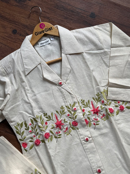 Off white floral embroidered coord set