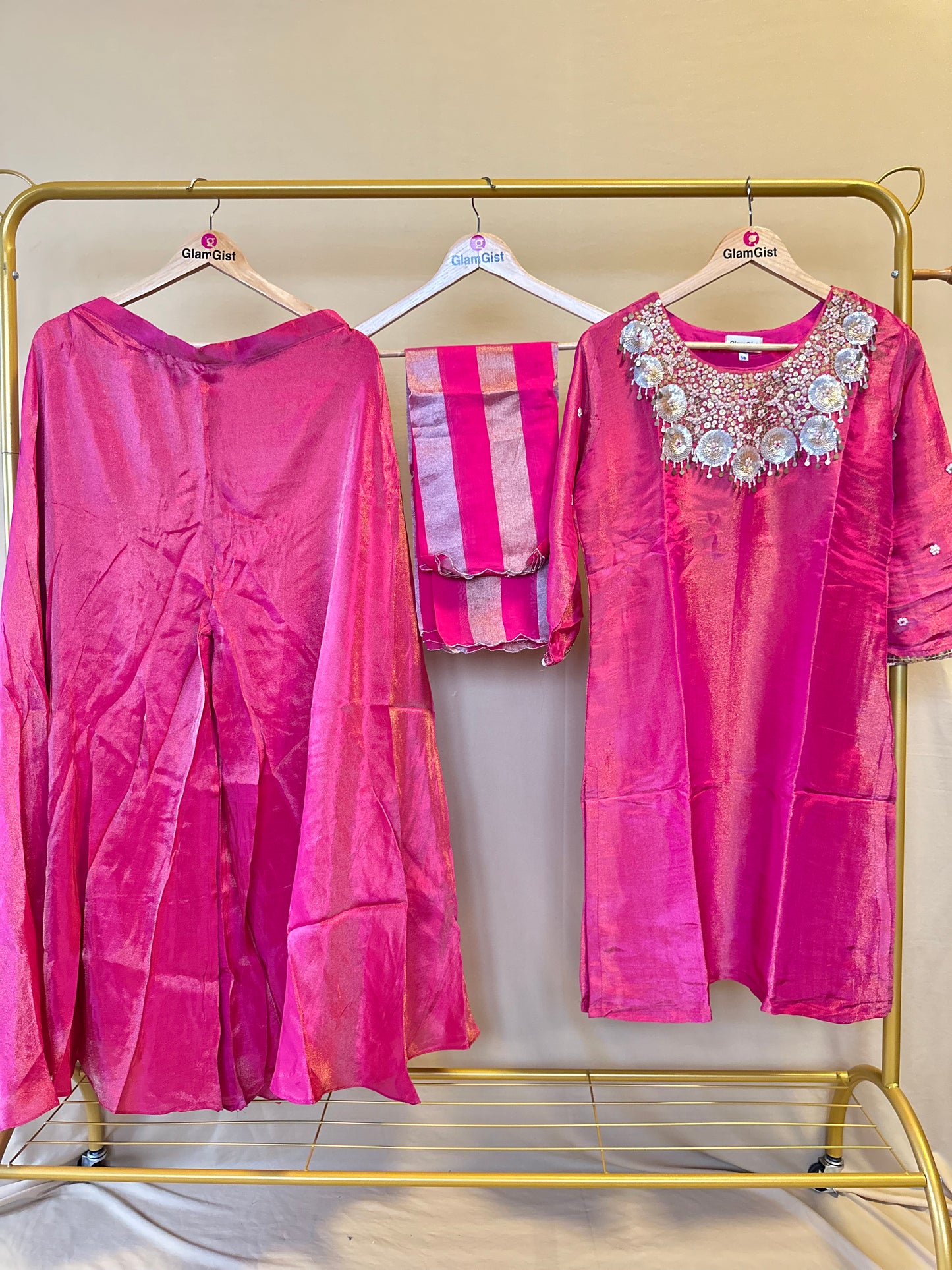 Premium pink silk sharara set