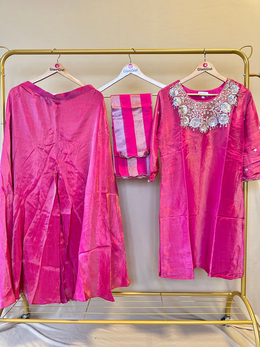 Premium pink silk sharara set
