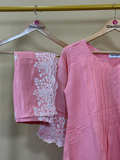Blush pink Mul Chanderi set