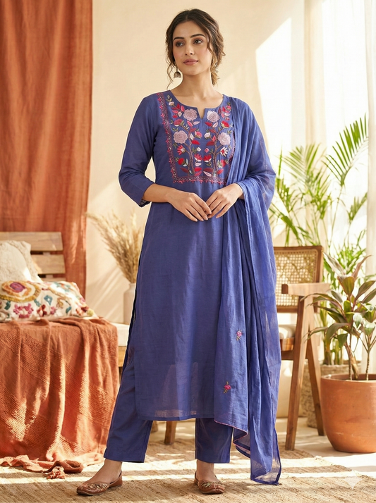 Lavender thread work russian silk dress