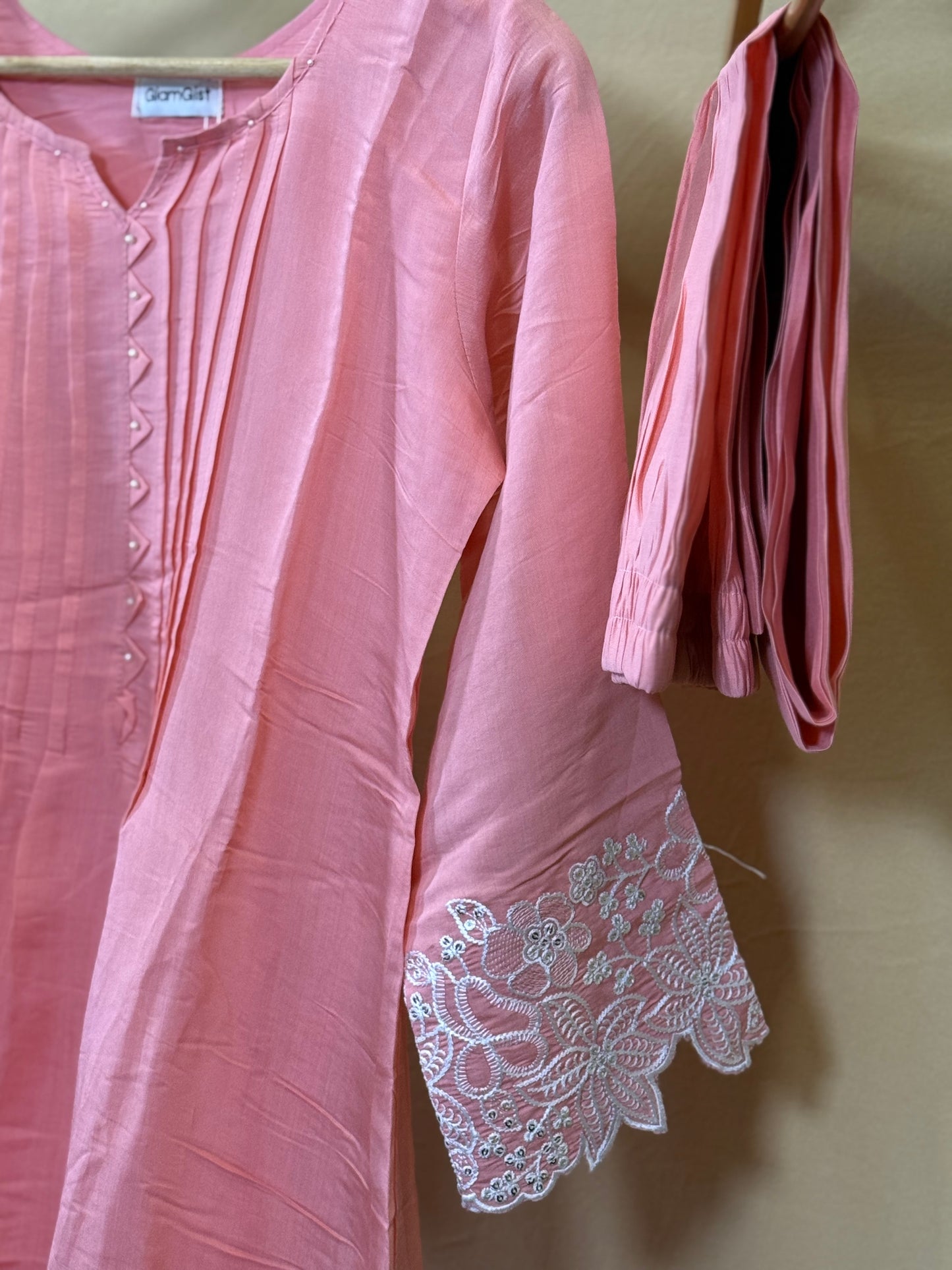 Blush pink Mul Chanderi set