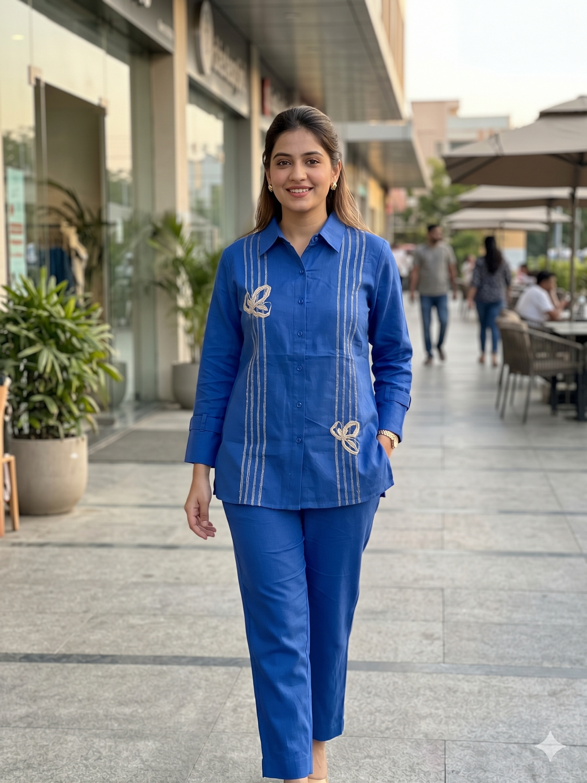 Royal Blue Linen Embroidered Co-ord Set
