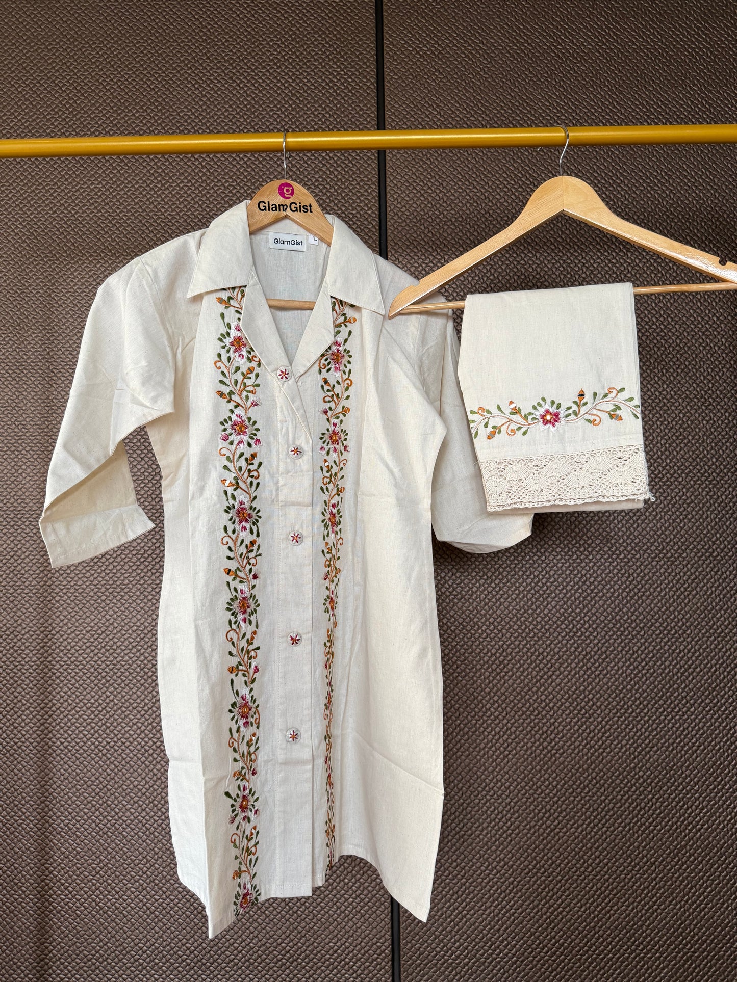 Ivory floral embroidered coord set