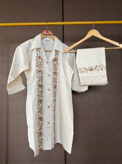 Ivory floral embroidered coord set