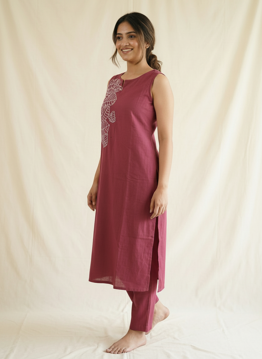 Maroon sleeveless kurta set