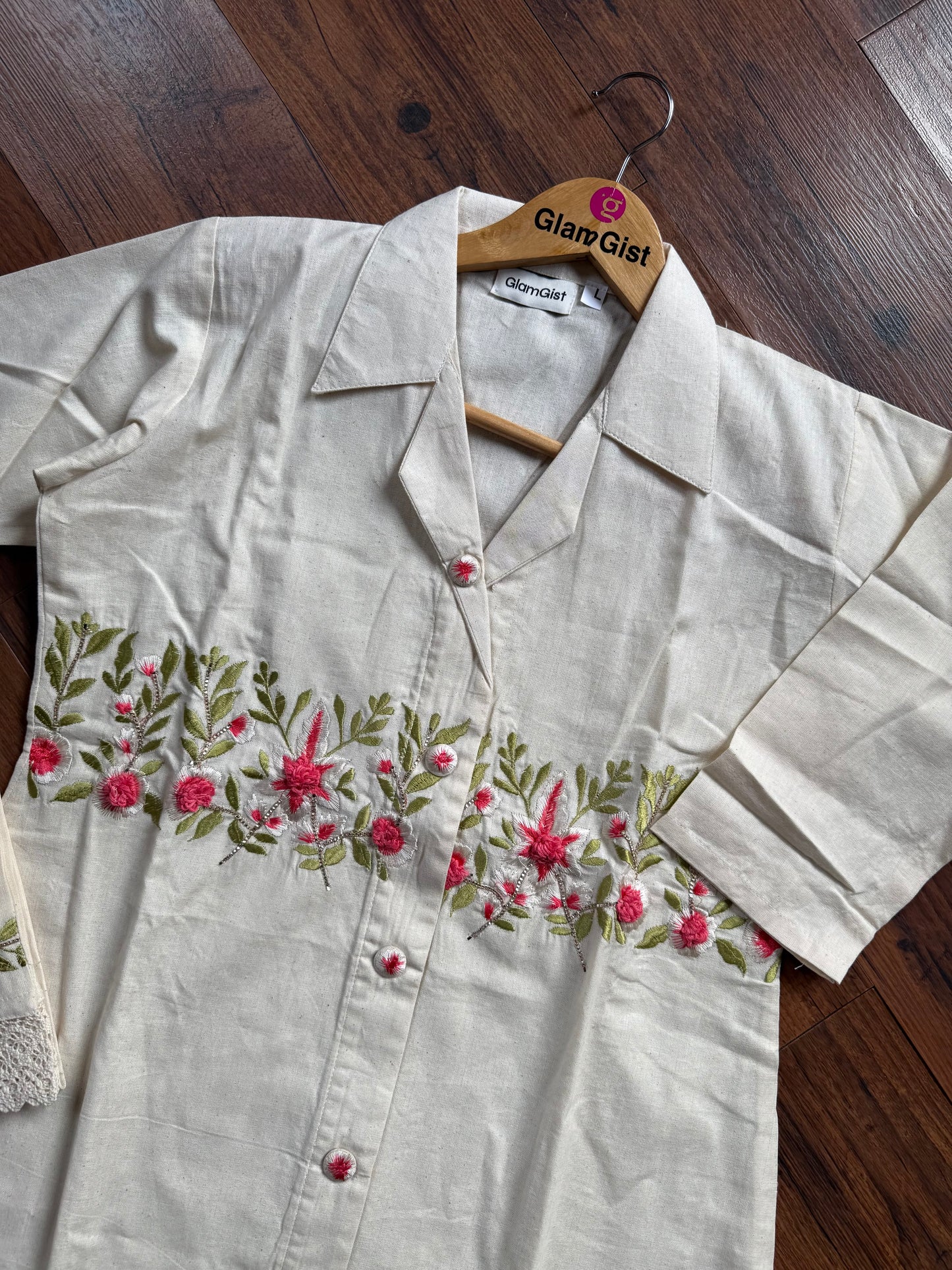 Off white floral embroidered coord set