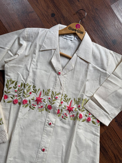 Off white floral embroidered coord set