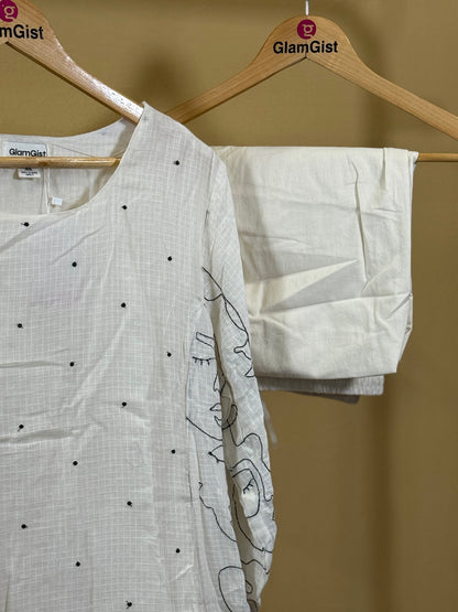 Ivory dori kurta palazzo set with black mask