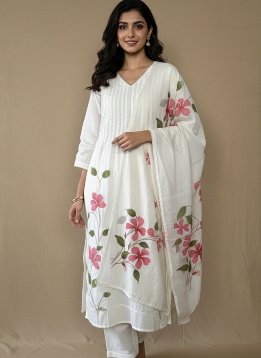 Ivory Hand Painted Chanderi Silk Set