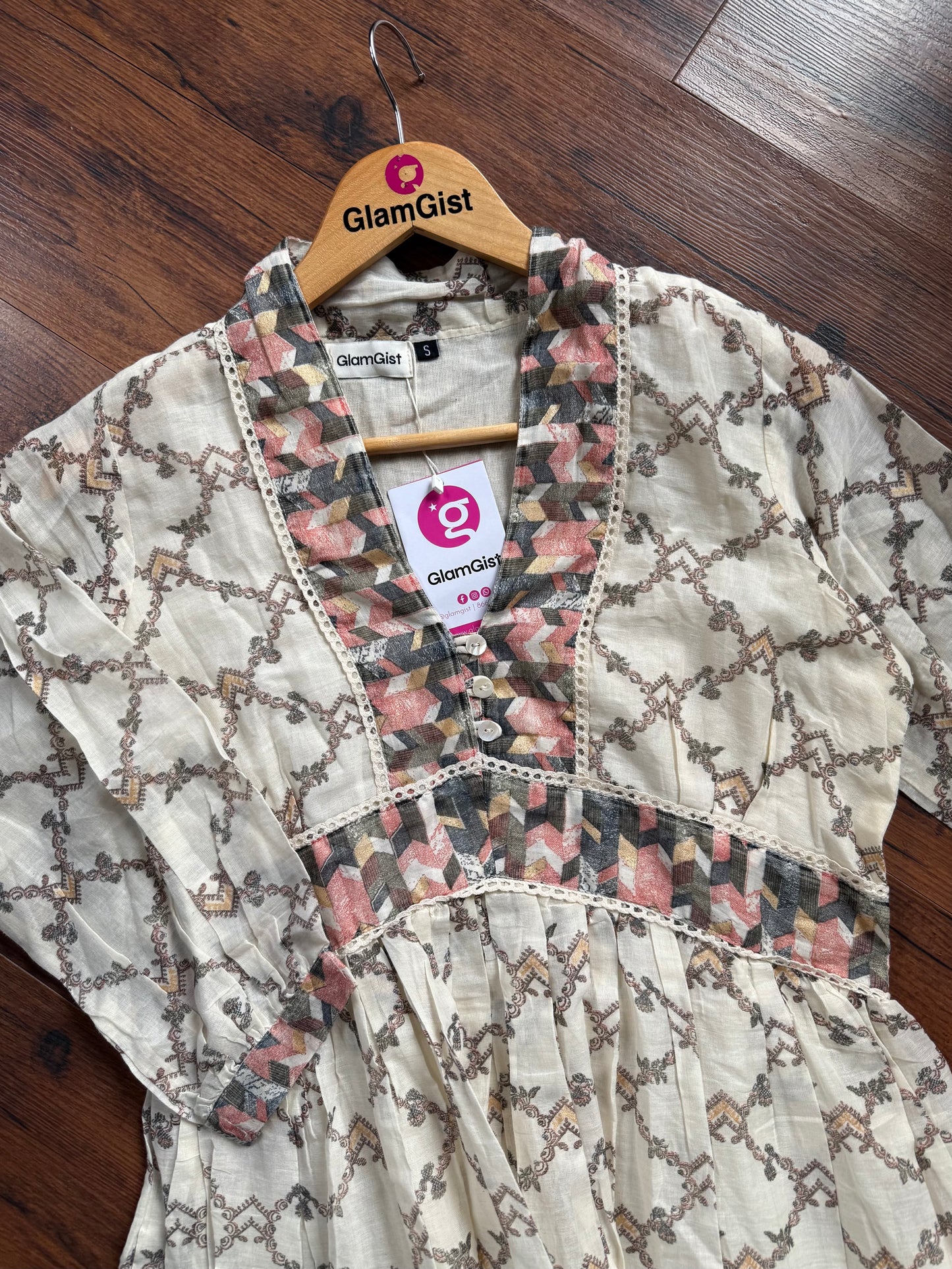 Boho vintage beige printed tunic
