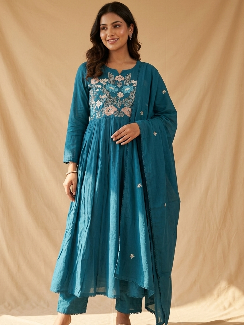 Teal Blue Mul Cotton Set