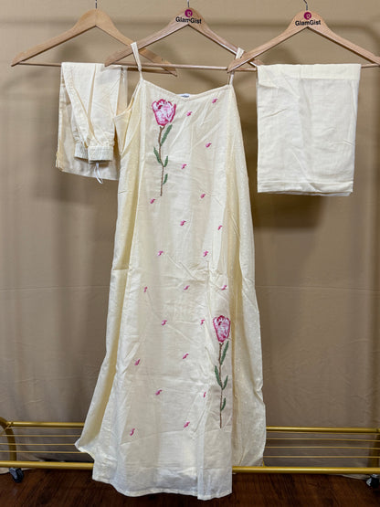 Beige spaghetti strap cotton set