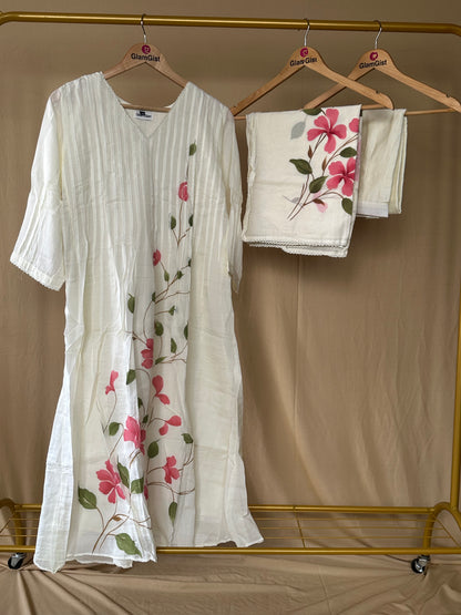 Ivory Hand Painted Chanderi Silk Set