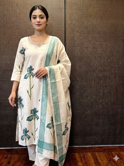 Floral printed cotton kurti set