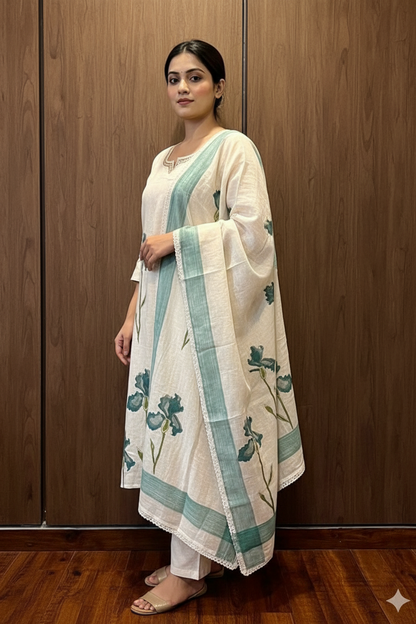 Floral printed cotton kurti set