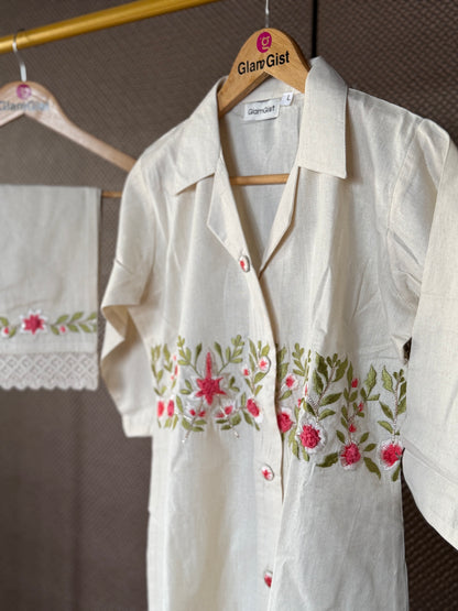 Off white floral embroidered coord set