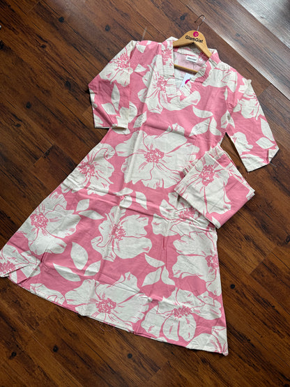 Blush bloom cotton Kurti pant set