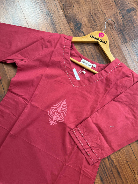 Minimal maroon cotton coord set