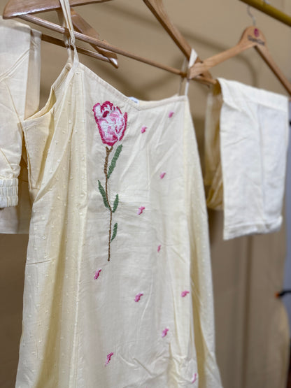 Beige spaghetti strap cotton set