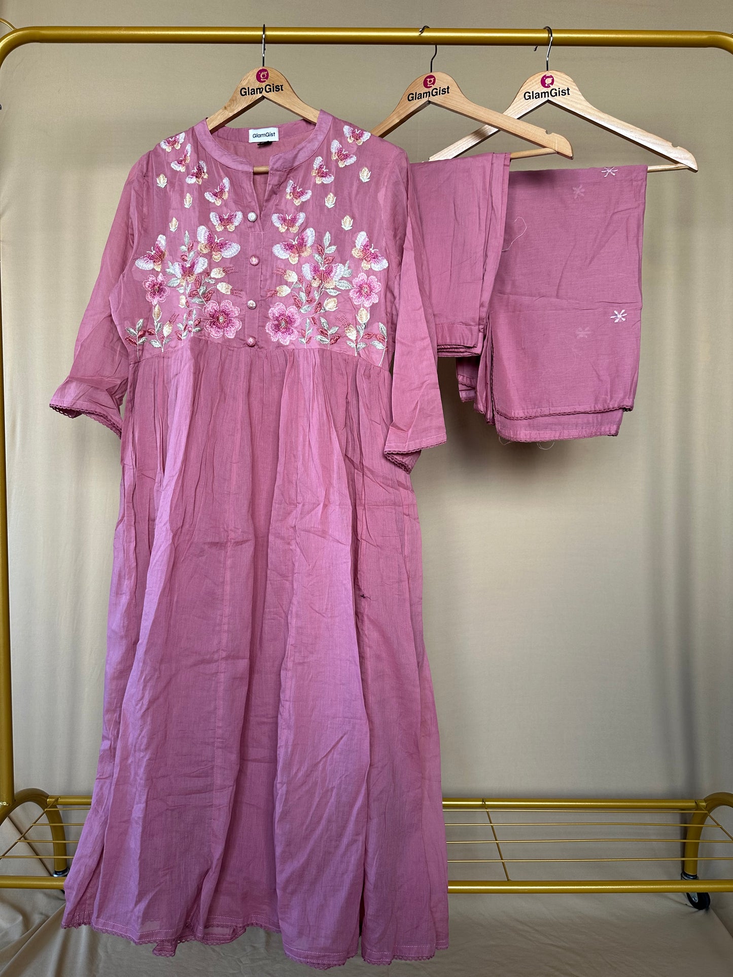 Soft mauve Mul cotton set