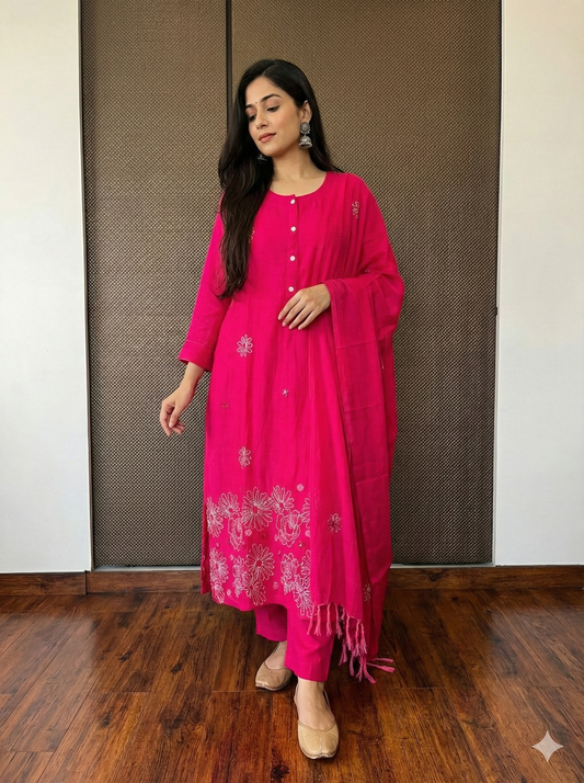 Pink mul chanderi dress