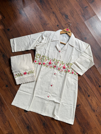 Off white floral embroidered coord set