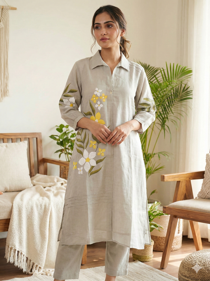 Pastel green mul chanderi coord set