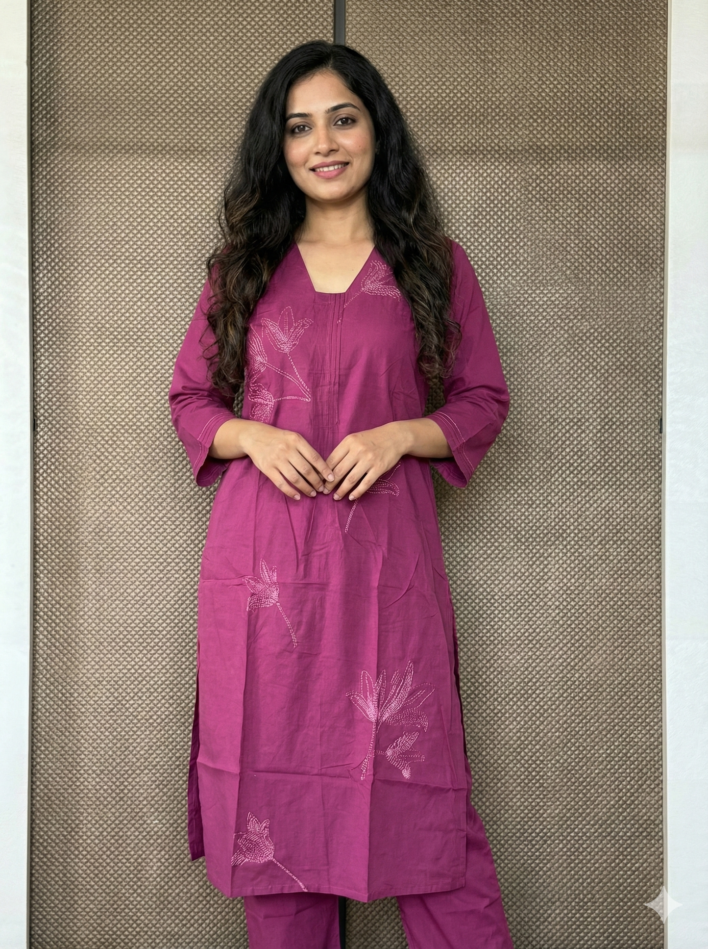 Plum floral embroidered kurta set