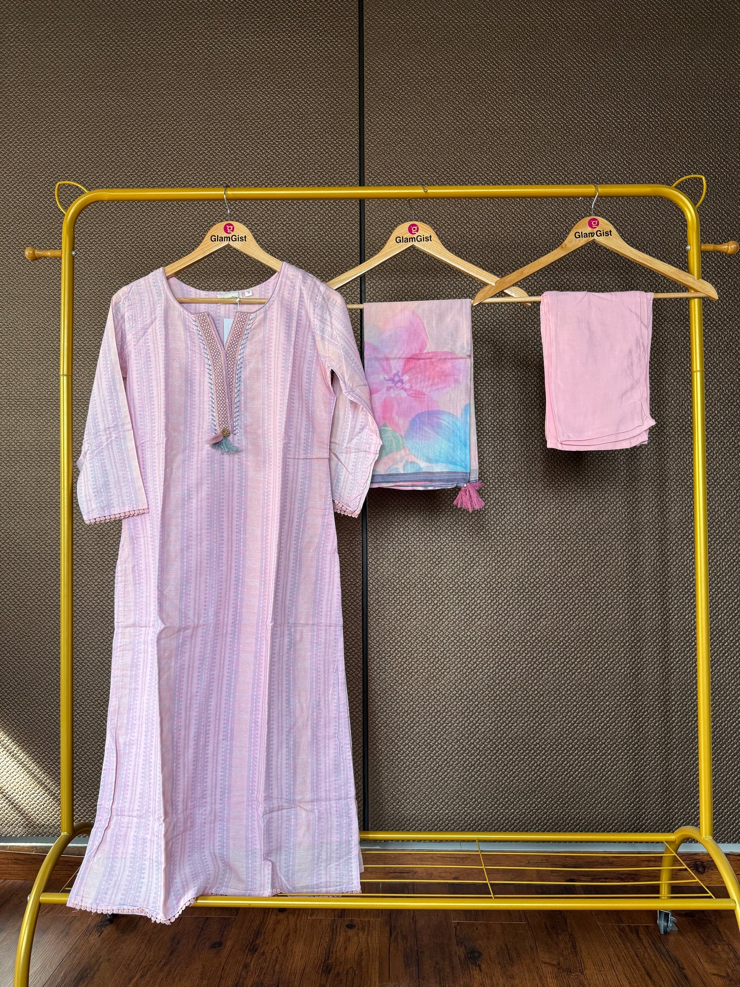 Pastel pink cotton Kurti set