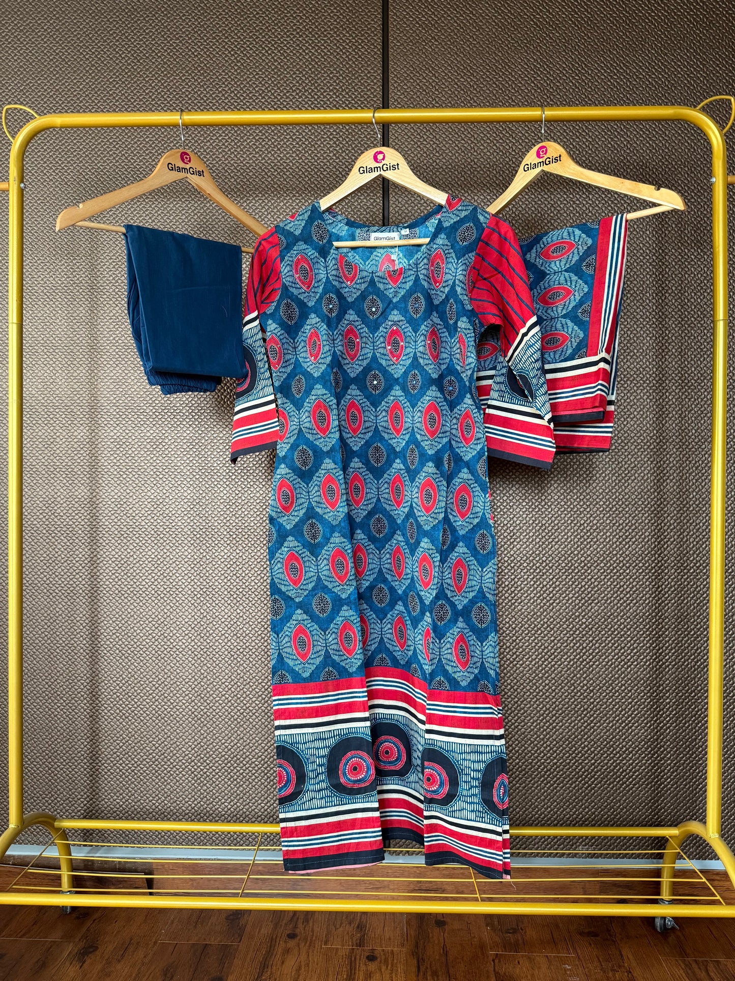 Indigo Red printed Kurta set