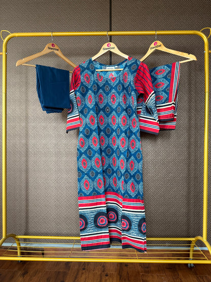 Indigo Red printed Kurta set