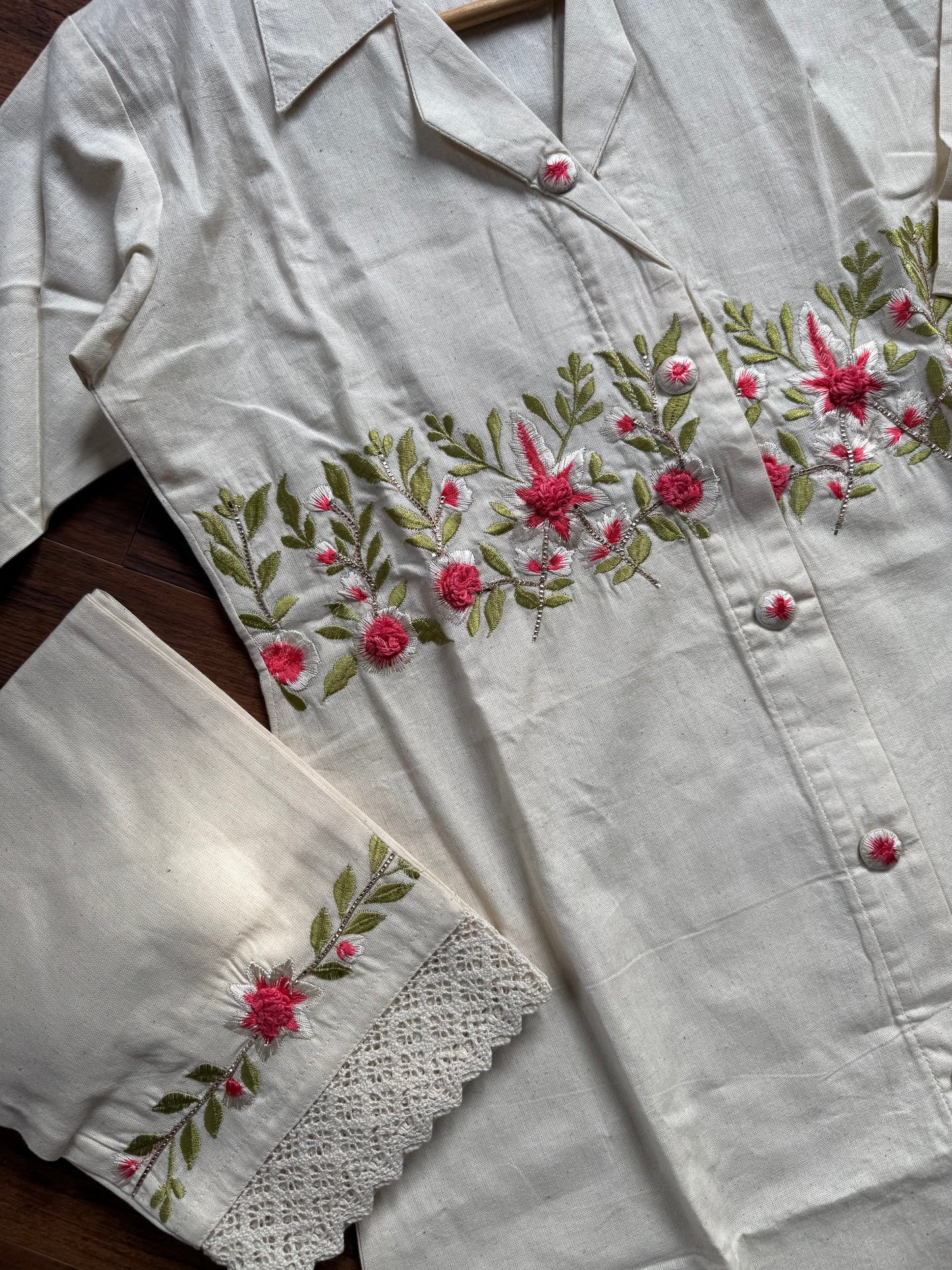 Off white floral embroidered coord set