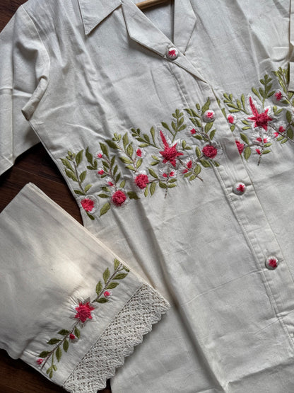 Off white floral embroidered coord set