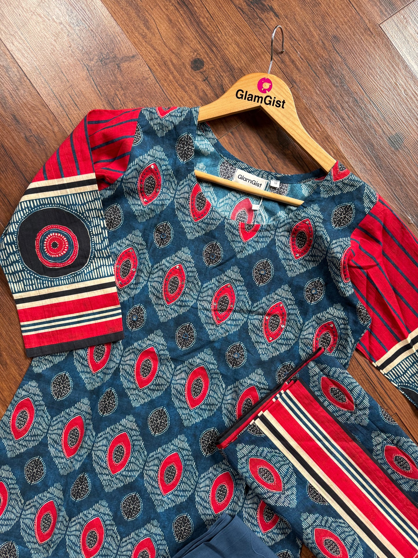 Indigo Red printed Kurta set