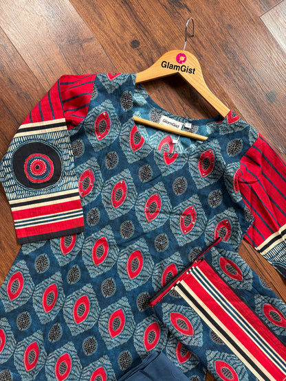 Indigo Red printed Kurta set
