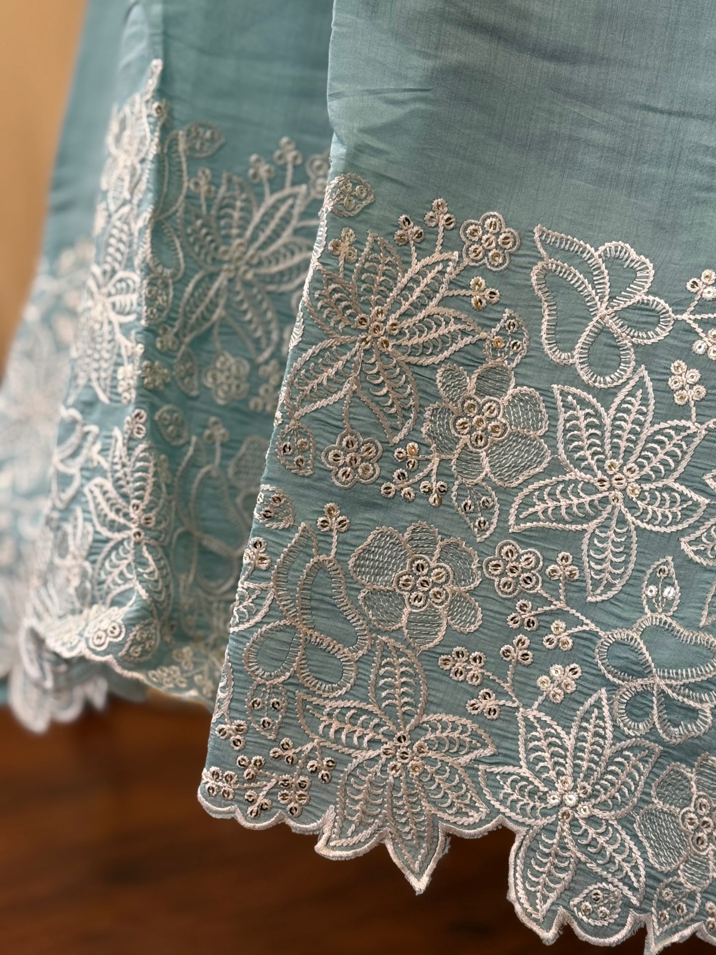 Sea blue Mul Chanderi set