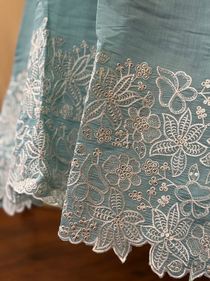 Sea blue Mul Chanderi set