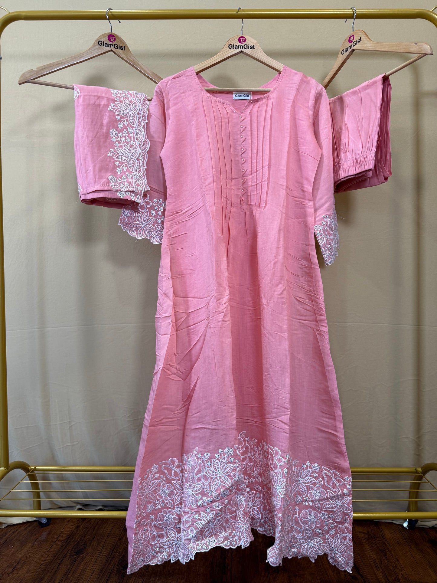 Blush pink Mul Chanderi set