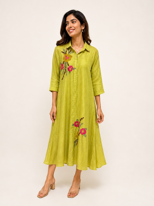 Lime Embroidered Chanderi Tunic