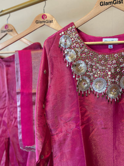 Premium pink silk sharara set