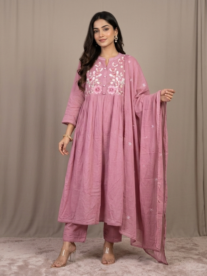Soft mauve Mul cotton set