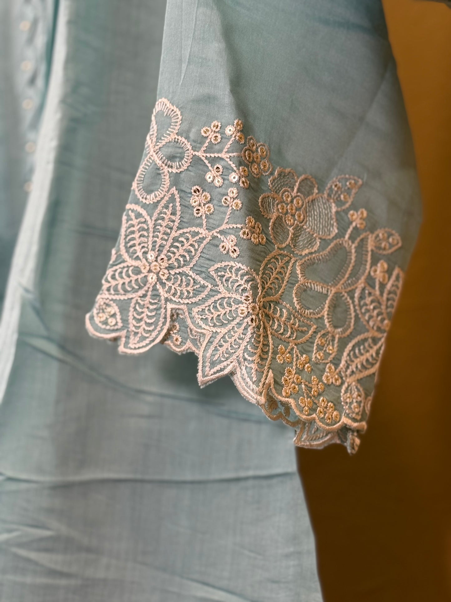 Sea blue Mul Chanderi set