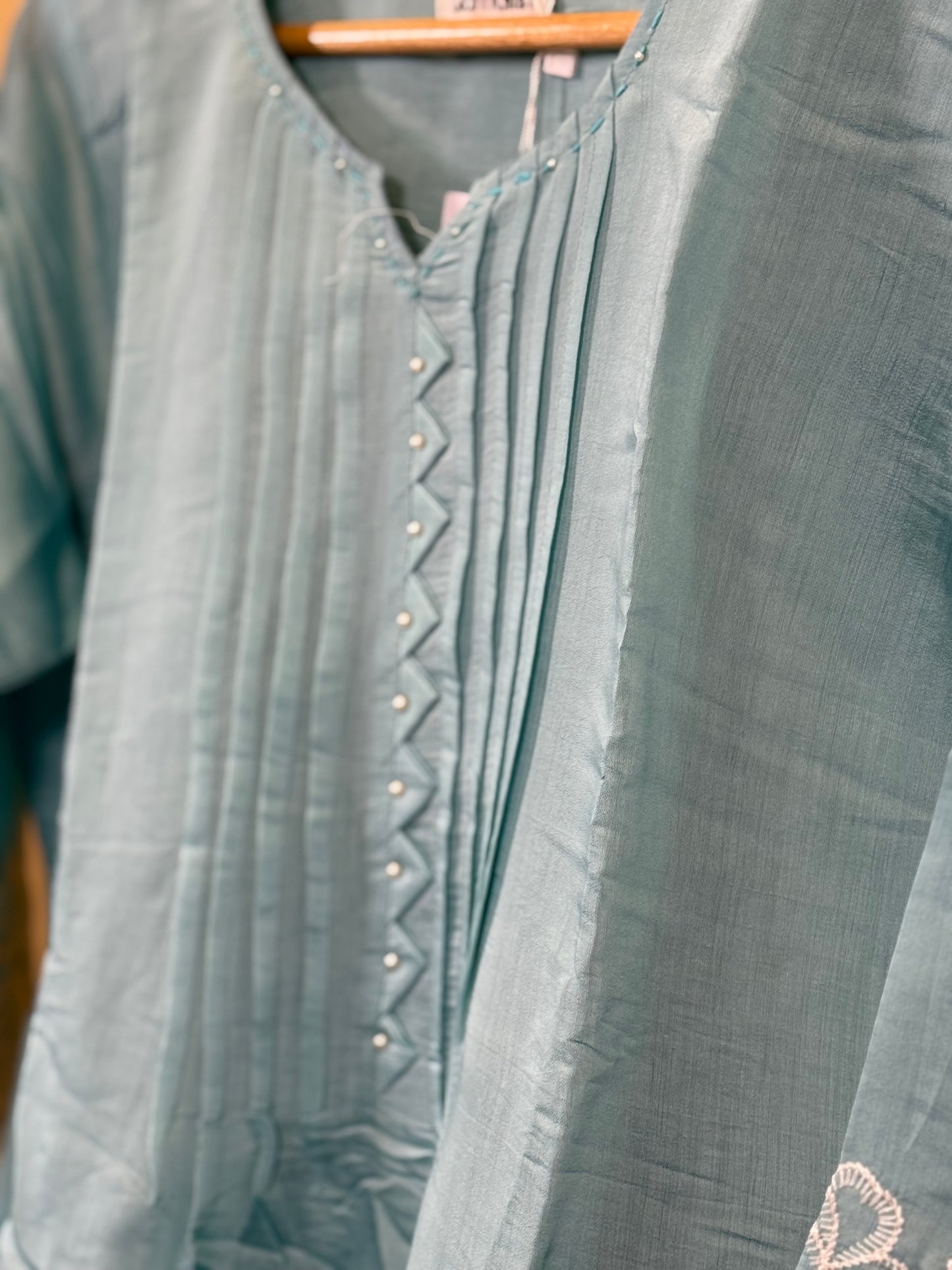 Sea blue Mul Chanderi set