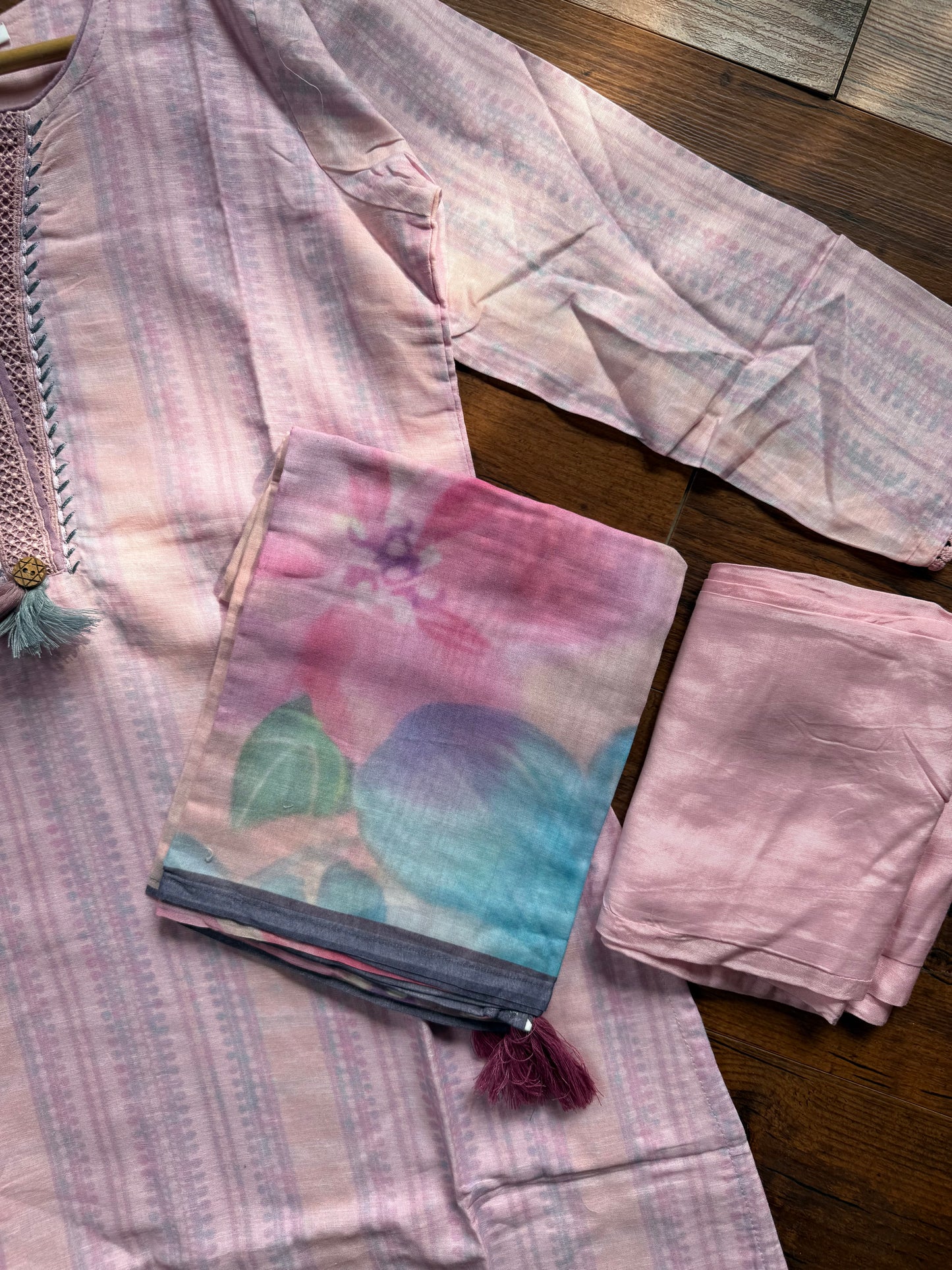 Pastel pink cotton Kurti set