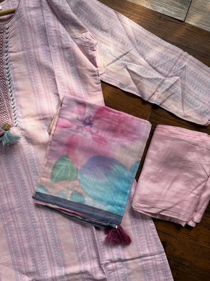 Pastel pink cotton Kurti set