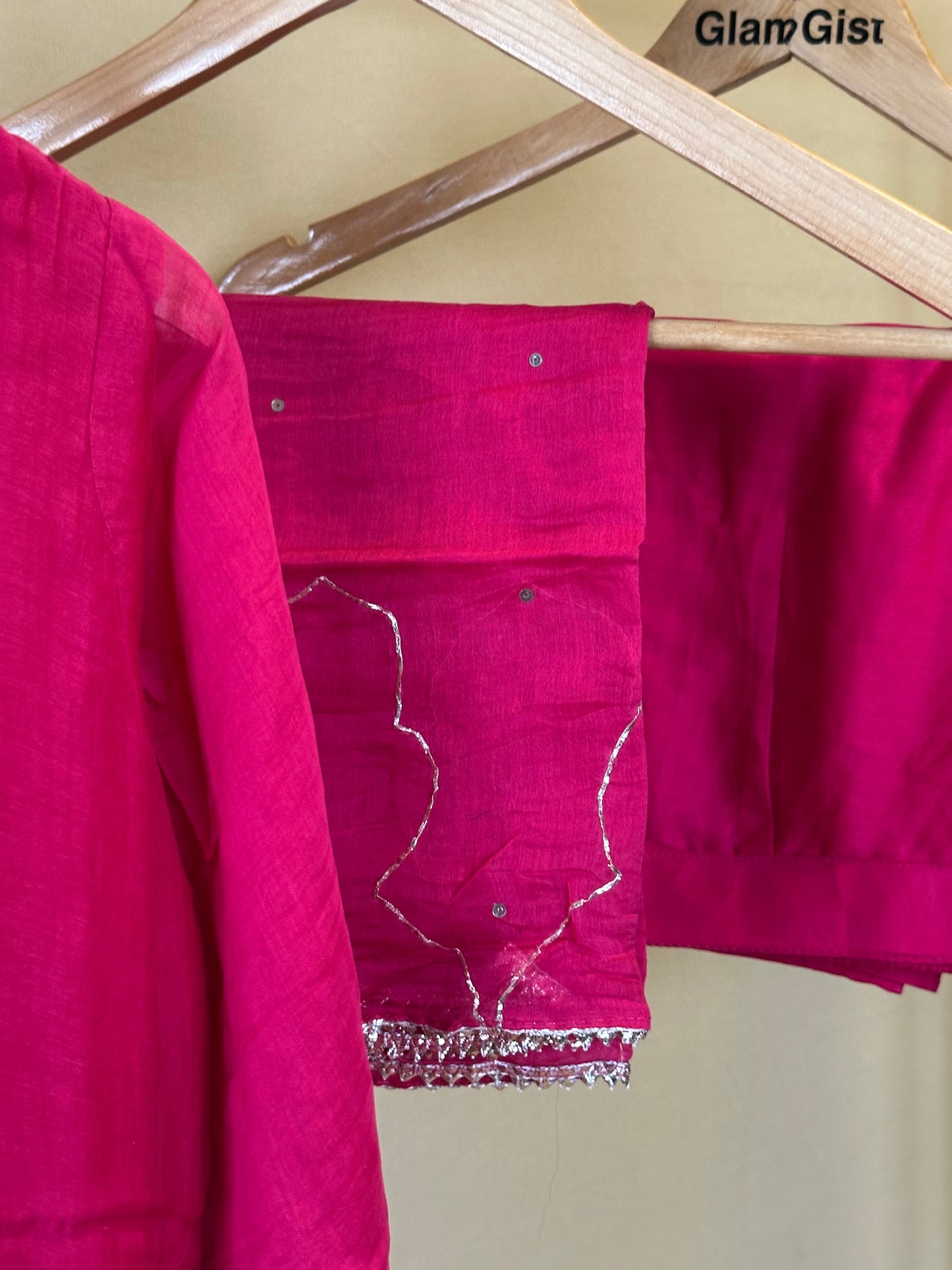 Fuchsia Pink Hand-Embroidered Mul Chanderi Kurta Set