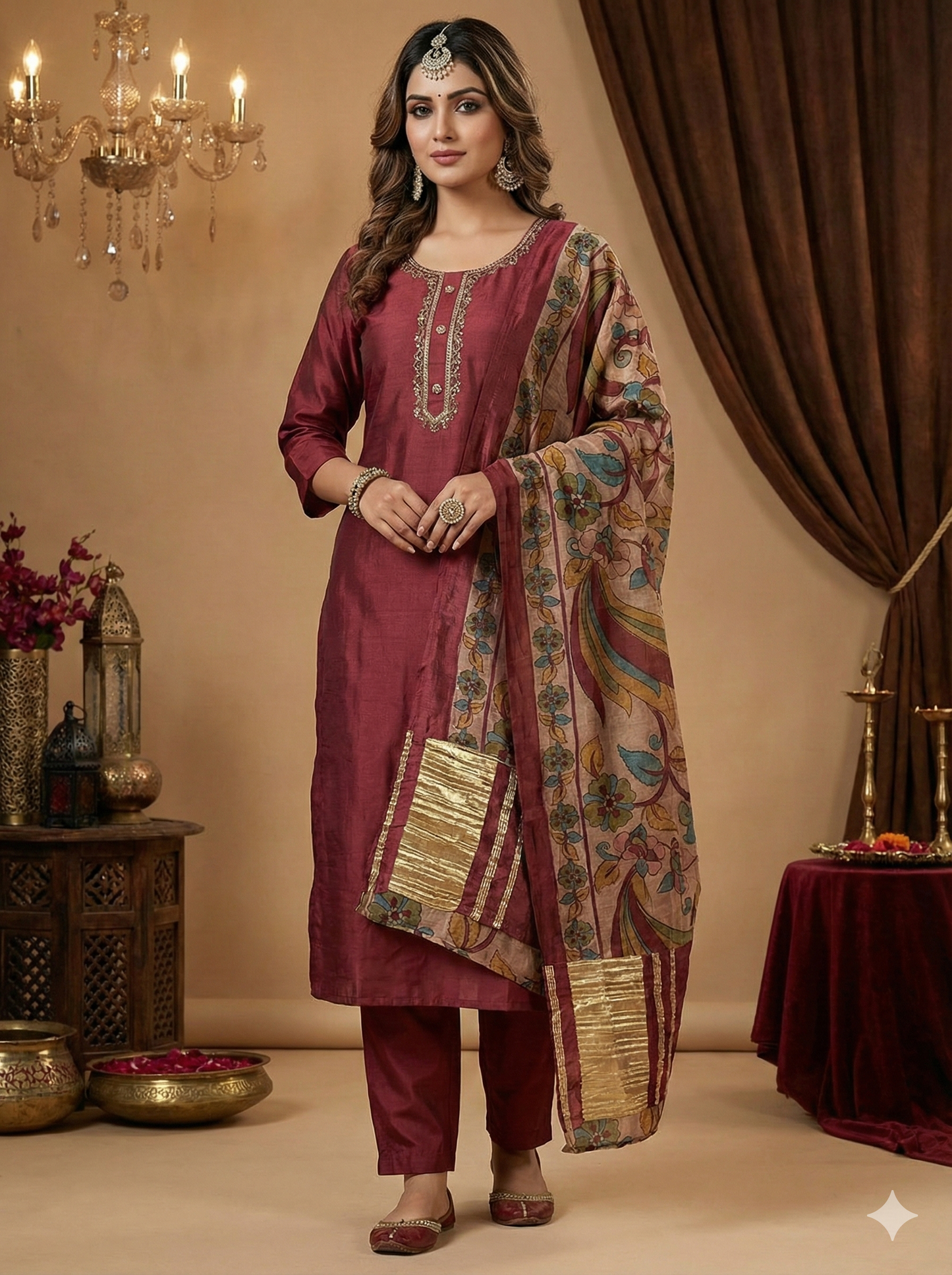 Maroon gajji silk dress