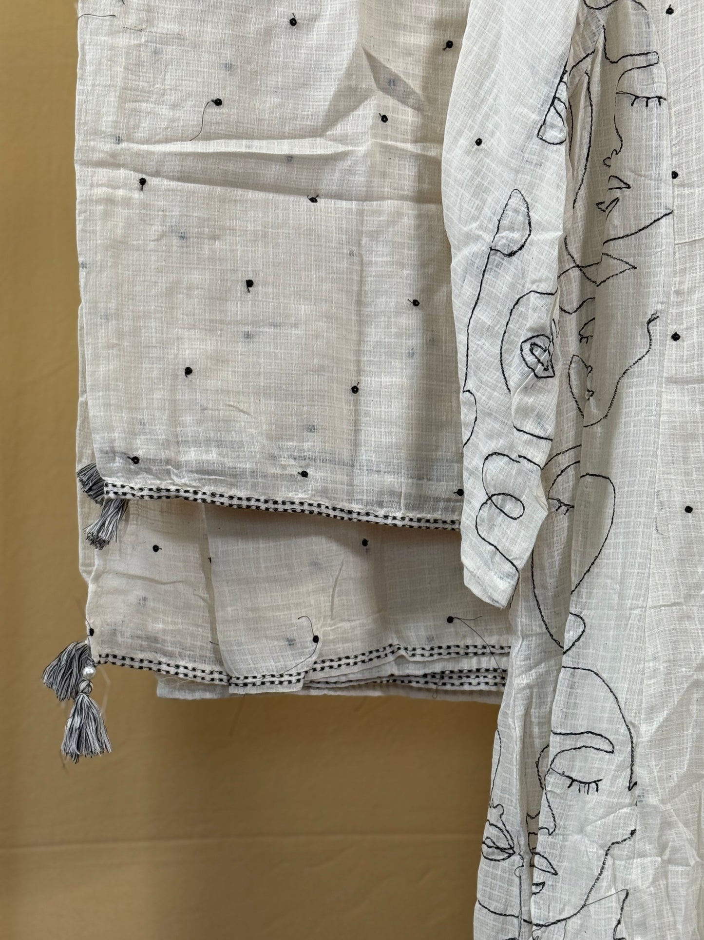 Ivory dori kurta palazzo set with black mask