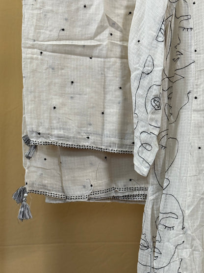 Ivory dori kurta palazzo set with black mask